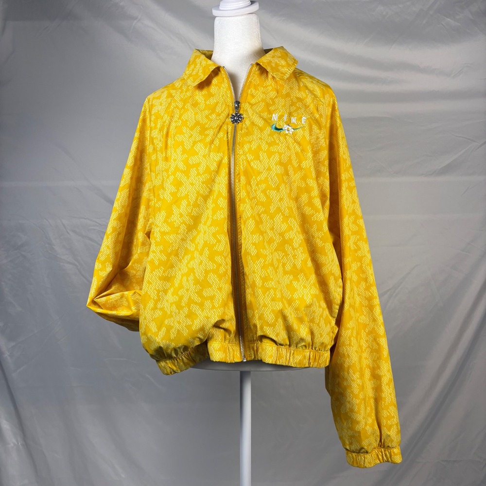 Nike Women's Large Yellow Daisy Floral Windbreaker Jacket Full Zip NWOT